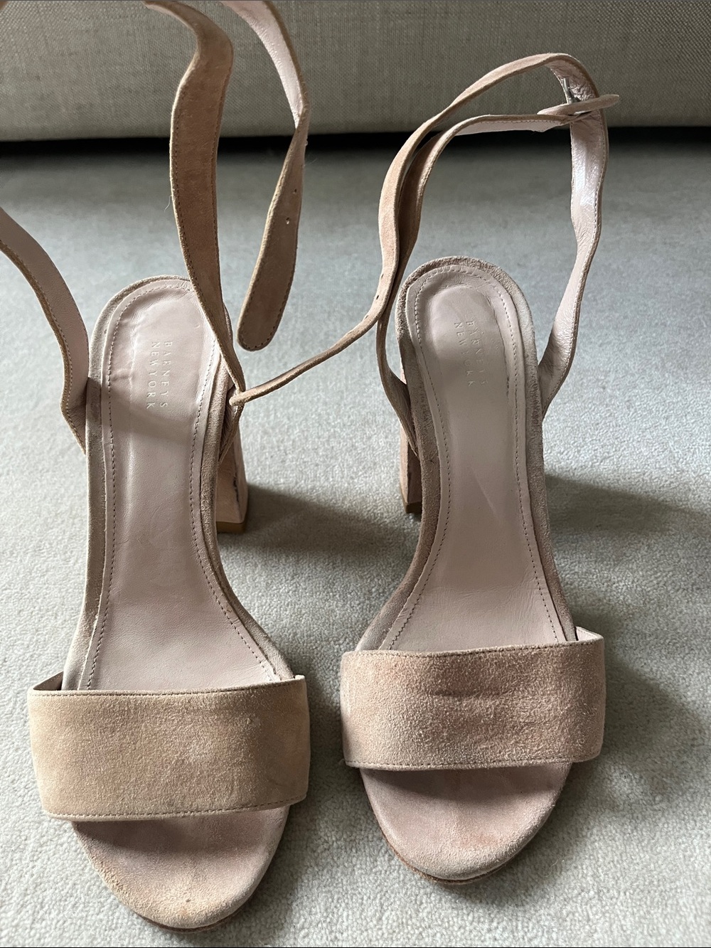 Barneys New York Nude Suede Ankle-Strap Block Heels